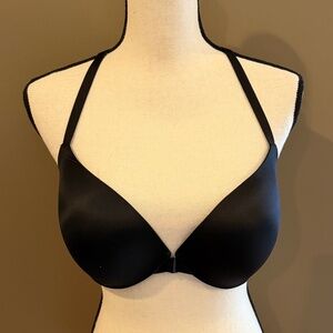 Victoria's Secret Black Push Up Bra Front Closure Pearl Leather Strap, Size 36D